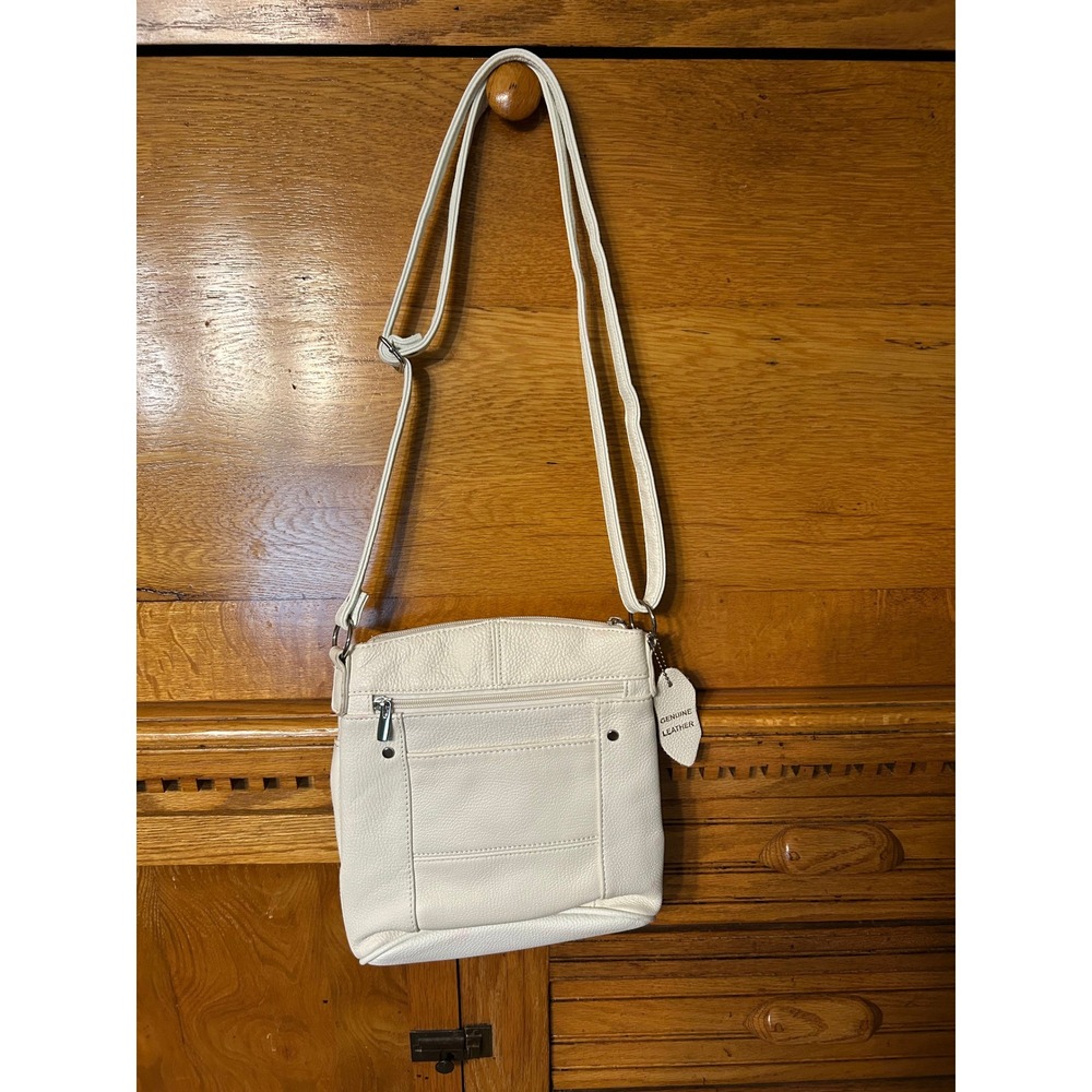Gail-Way Granola White Genuine Leather Crossbody Bag Pebbled Multi Pocket Purse‎